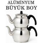 Feyza Design Büyük Boy Alüminyum Çaydanlık Siyah Kulp, Şık ve Kullanışlı Tasarım - Altın - Gri - Seçenek 1