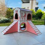 Feyza Design Büyük Pembe Beyaz Tavşan Evi, Konforlu ve Şık Tavşan Yatağı - Seçenek 1