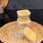 Feyza Design Cam Kare Kahvaltılık Vakumlu Bambu Kapak 6'lı Set - Ahşap - Ceviz
