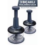 Feyza Design Çelik Bıçaklı Manuel El Rondosu, Sebze, Soğan, Sarımsak Doğrayıcı (Gri) - Altın - Gri