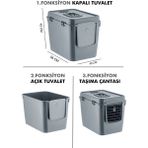 Feyza Design Çok Fonksiyonlu Kapalı Kedi Tuvaleti ve Taşıma Çantası, Rahat ve Güvenli Kullanım - Altın - Gri