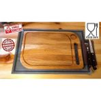 Feyza Design Doğal Meşe Ahşap Steak ve Ekmek Kesme Tahtası, Baharat Hazneli - Ahşap - Ceviz - Seçenek 1