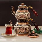 Feyza Design El Yapımı Bakır Çaydanlık, Ahşap Kulplu, Desenli, Orta Boy - Seçenek 1