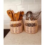 Feyza Design El Yapımı Rattan ve Bambu Kaşıklık, Şık ve Doğal Tasarım - Seçenek 1