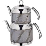 Feyza Design Enza Inox Gri S Desen Orta Boy Çaydanlık Takımı 156G - Altın - Gri - Seçenek 1