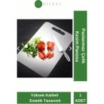 Feyza Design Estetik Tasarımlı Paslanmaz Çelik Kaymaz Sebze Meyve ve Et Kesim Panosu - Altın - Seçenek 1