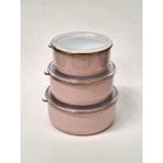 Feyza Design Gizem Emaye 3'lü Saklama Kabı, Şık ve Kullanışlı Pembe Set - Ahşap - Bej
