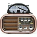 Feyza Design Güneş Enerjili Radyo, Bluetooth, Usb, Tf, Aux, Şarjlı, Nostaljik Tasarım - Ahşap