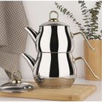 Feyza Design Ipeksaray Çelik Orta Boy Gold Saplı Şık Çaydanlık - Altın - Seçenek 1