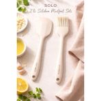 Feyza Design Isıya Dayanıklı 2’li Silikon Spatula ve Pasta Fırçası Seti, Krem - Ahşap - Bej - Seçenek 1