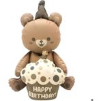 Feyza Design Kahverengi Pastalı Retro Ayı Folyo Balon - Parti Malzemeleri - 0,5 x 9 cm - 001-Renkli