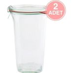 Feyza Design Kare Cam Saklama Kavanozu 795 Ml, 2 Adet, Şık ve Dayanıklı Set - Ahşap - Beyaz