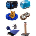 Feyza Design Kedi Için 6 Parça Lüx Başlangıç Seti, Kapalı Tuvalet ve Yataklı Tırmalama - Açık Bej