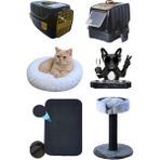 Feyza Design Kedi Lüks Başlangıç Seti 6 Parça Kapalı Tuvalet ve Yataklı Tırmalama - Açık Bej