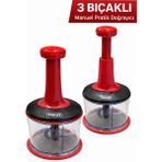 Feyza Design Kırmızı Çelik Bıçaklı Manuel Doğrayıcı, Sebze ve Sarımsak Kesim Aleti - Altın - Turkuaz