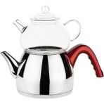 Feyza Design Kırmızı Konik Paslanmaz Çelik Çaydanlık Takımı, Orta Boy 980/1700ML - Altın - Turkuaz - Seçenek 1