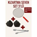 Feyza Design Kızartma Seti 3'lü: Yağ Sıçratmaz Tel, Silikon Fırın Eldiveni, Maşası - Cappuccino - Seçenek 1