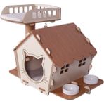 Feyza Design Konforlu ve Şık 3'ü 1 Arada Kedi Evi Yataklı Bej Renk - Ahşap - Bej - Seçenek 1