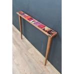Feyza Design Marakeş 102X12 cm Dresuar, Doğal Ağaç ve Limra Taş Detaylarıyla Şık - Altın - Turkuaz