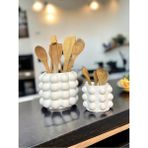 Feyza Design Modern 2’li Bubble Beton Tezgah Üstü Kaşıklık Seti, Şık ve Kullanışlı - Ahşap - Beyaz - Seçenek 1
