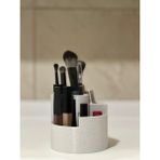 Feyza Design Modern 5 Bölmeli Mermer Beyaz Makyaj Organizeri, 10CM, Şık ve Kullanışlı - Ahşap - Beyaz