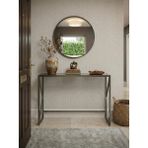 Feyza Design Modern Antre Dresuarı, 4mm Temperli Cam, Metal Konsol, 100X30 cm - Altın - Gri