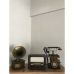 Feyza Design Nostaljik Metal Radyo ve Gramofon Dekoratif Bluetooth USB Fm Ses Cihazı - Ahşap - Ceviz