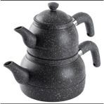 Feyza Design Orta Boy Gri Granit Çaydanlık Takımı 980/1700ML - Altın - Gri - Seçenek 1