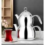 Feyza Design Paslanmaz Çelik Çaydanlık Aile Boyu, Demlik 1,75L, Suluk 3,00L - Altın - Seçenek 1