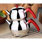 Feyza Design Paslanmaz Çelik Kendinden Süzgeçli Çaydanlık Takımı Orta Boy - Ahşap - Beyaz - Seçenek 1