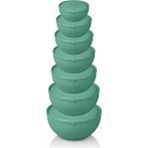 Feyza Design Pastel Yeşil 7'li Yuvarlak Kapaklı Seramik Kase Seti, Şık ve Kullanışlı - Ahşap - Seçenek 1