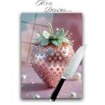 Feyza Design Pembe Çilek Kristal Taşlı Cam Kesme Tablası 35X25 Cm, Şık ve Kullanışlı - Ahşap - Bej - Seçenek 1