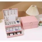 Feyza Design Pembe Dış Deri Iç Kadife 3 Katlı Takı ve Mücevher Organizer Kutusu - Ahşap - Bej
