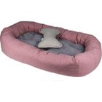 Feyza Design Pembe ve Gri Oval Büyük Köpek Yatağı, Kemik Desenli, 70X90 cm - Altın - Seçenek 1