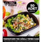 Feyza Design Pratik ve Şık Tek Gözlü Termoform Yemek Kabı 50 Adet Seti - Ahşap - Seçenek 1