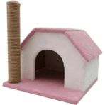 Feyza Design Pudra Pembe Tek Katlı Kedi Evi ve Tırmalama Tahtası 50 cm Ahşap Kullanım Alanı - Seçenek 1