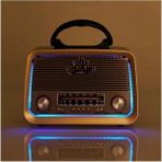 Feyza Design Renkli Ledli Bluetooth Radyo, USB ve Sd Kart Çalar, Nostaljik Tasarım - Ahşap - Ceviz