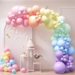 Feyza Design Renkli Makaron Konsept Balon Seti, 60'lı, Partiler Için Eğlenceli Dekorasyon - Seçenek 1