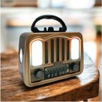 Feyza Design RT-771 LED Fenerli Bluetooth Radyo ve Müzik Çalar, Çok Fonksiyonlu Taşınabilir Cihaz - Ahşap - Ceviz