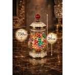 Feyza Design Şeffaf Porselen Detaylı Cam Kavanoz 750 Ml, Şık ve Kullanışlı Tasarım - Ahşap - Beyaz