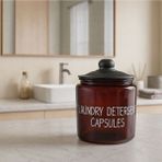 Feyza Design Şeffaf Siyah Cam Vakumlu Deterjan Kavanozu 3800 Ml, 1 Adet - Ahşap