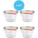 Feyza Design Set 4 Adet 370 ml Şeffaf Cam Kavanoz, Saklama ve Düzenleme Için Ideal - Ahşap - Beyaz