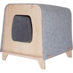 Feyza Design Sevimli Ahşap Kedi Evi, Gri Keçe ile Rahat ve Şık Tasarım - Seçenek 1