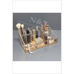 Feyza Design Şık 28CM Antik Gold Makyaj Organizer, Taba Zemin, Zarif ve Kullanışlı - Altın