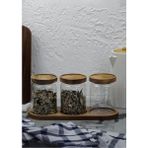 Feyza Design Şık 3'lü Cam Kavanoz Seti, 3X600 Ml, Pratik ve Dayanıklı Tasarım - Ahşap - Ceviz