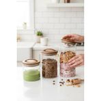 Feyza Design Şık 3'lü Cam Kavanoz Seti, Kapaklı, Dekoratif, Vakumlu, 600ML-950ML-1200ML - Ahşap - Ceviz