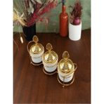 Feyza Design Şık 3'lü Yaprak Seramik Sufle ve Baharatlık Seti, Gold Detaylar - Seçenek 1