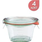 Feyza Design Şık 4'lü 290ML Cam Kare Saklama Kavanoz Seti - Ahşap - Beyaz