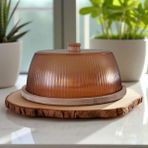 Feyza Design Şık Amber Kek Fanusu, Zarif ve Modern Sunum Için Mükemmel Seçim - Açık Bej - Seçenek 1