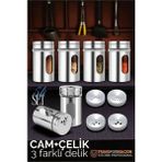 Feyza Design Şık Cam ve Çelik Tuzluk Biberlik Seti, 3 Farklı Delikli, 5'li Paket - Seçenek 1
